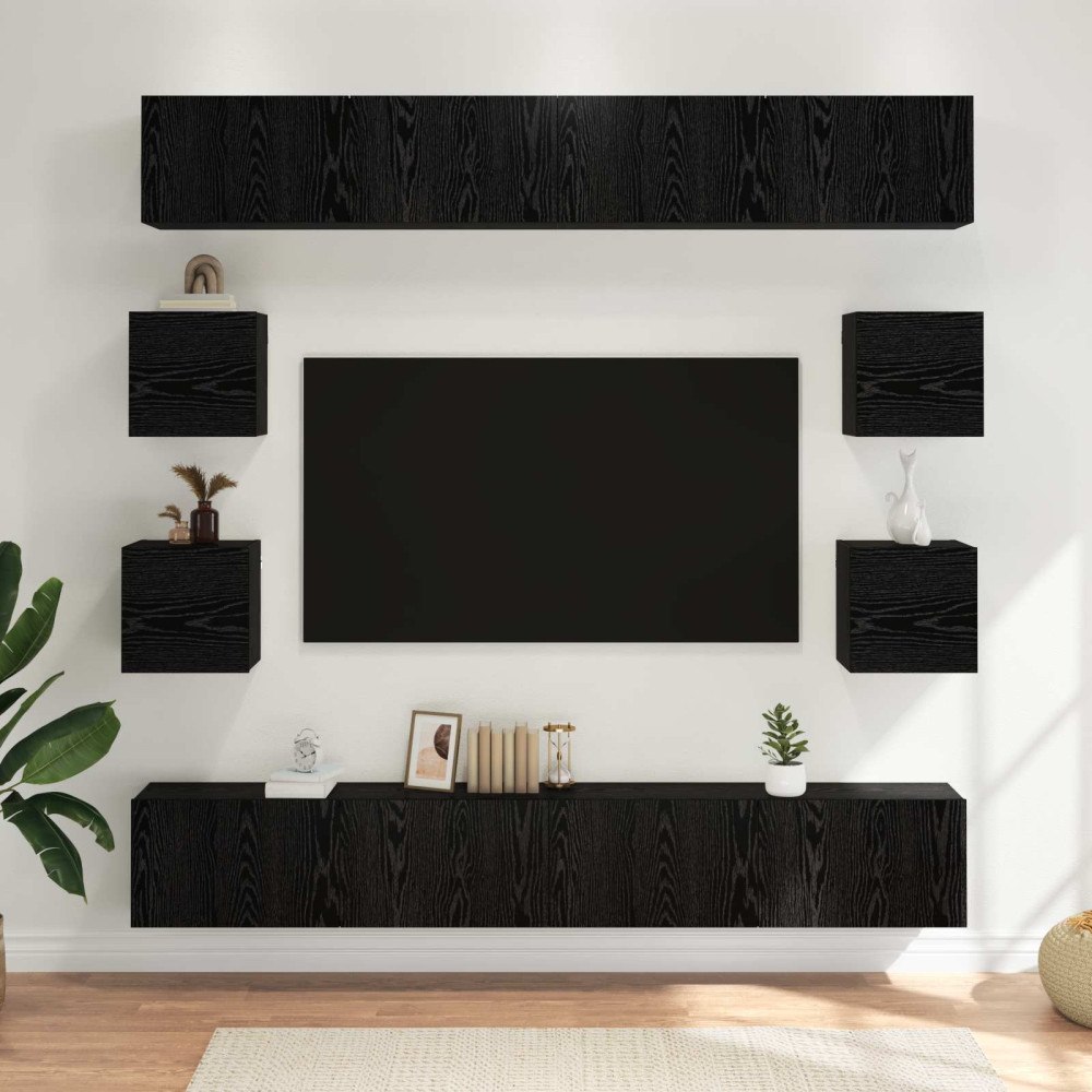 vidaXL TV-bänkset 8 pcs 100 x 30 x 30 cm Svart ek Konstruerat trä