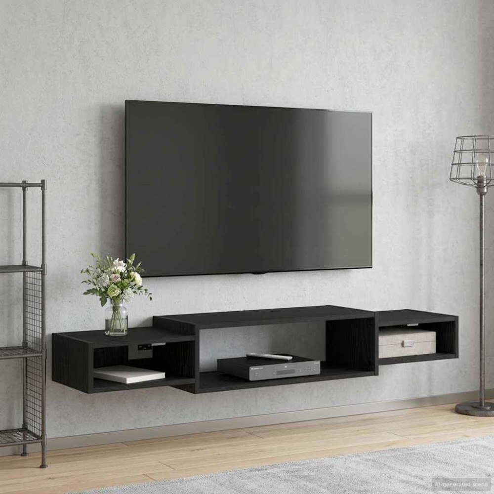 vidaXL Väggmonterad TV-skåp Väggmonterat Svart ek 140 x 28 x 21 cm