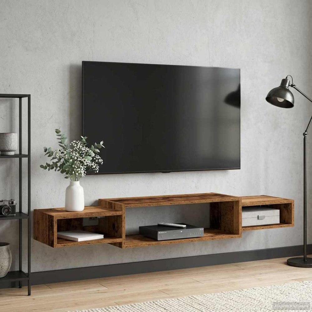 vidaXL Väggmonterad TV-skåp Väggmonterat Gammalt trä 140 x 28 x 21 cm