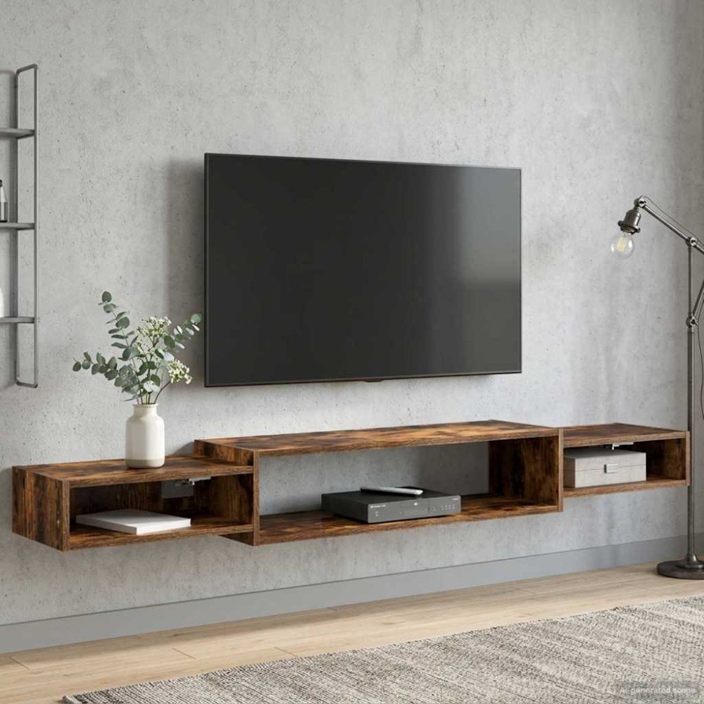 vidaXL Väggmonterad TV-skåp Väggmonterat Rökt ek 180 x 28 x 21 cm