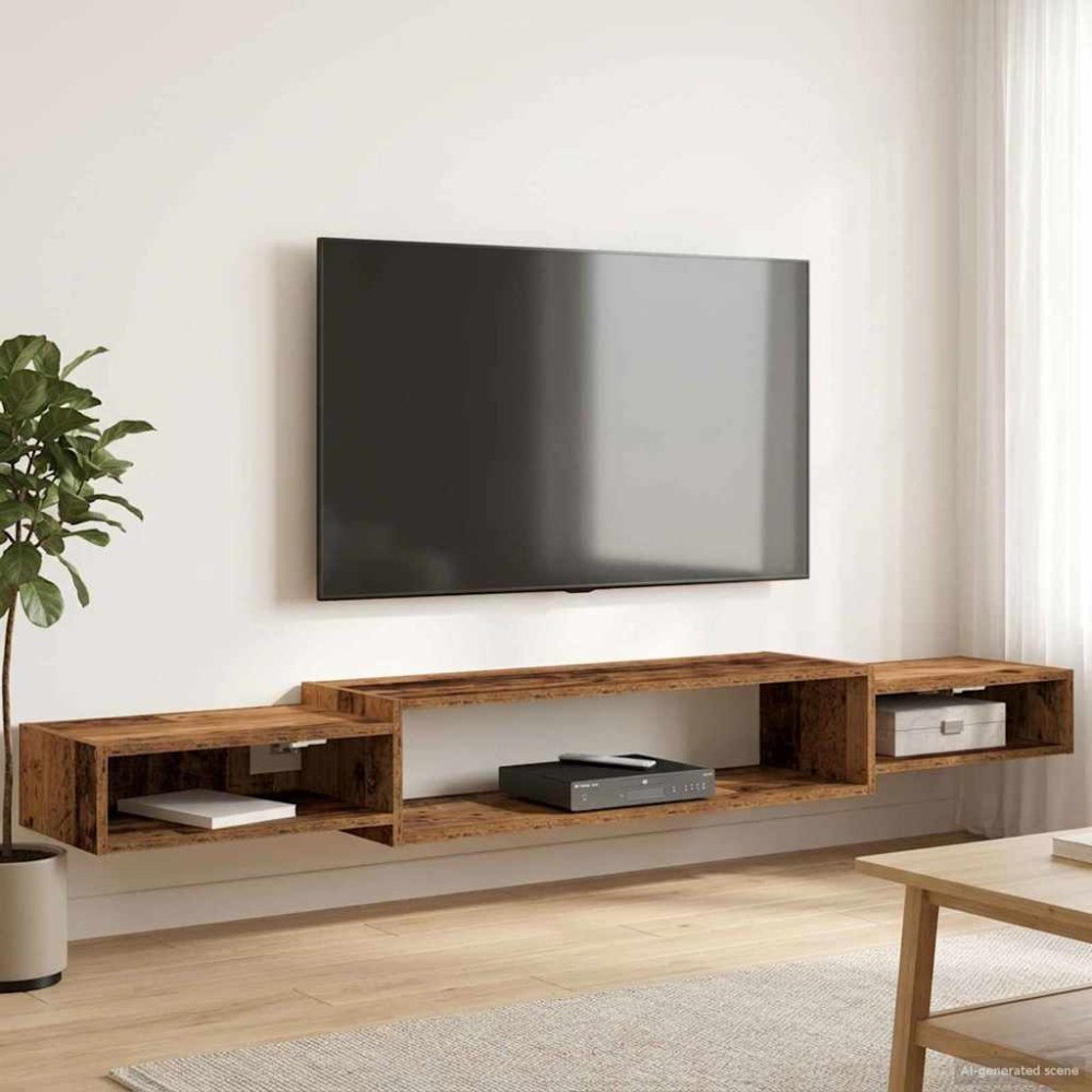 vidaXL Väggmonterad TV-skåp Väggmonterat Gammalt trä 180 x 28 x 21 cm