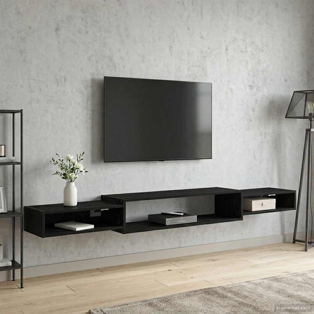 vidaXL Väggmonterad TV-skåp Väggmonterat Svart ek 220 x 28 x 21 cm