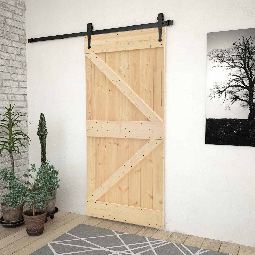 vidaXL Skjutdörr Naturlig och svart 80 x 210 cm Massiv furu
