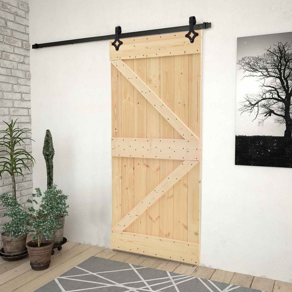 vidaXL Skjutdörr Naturlig och svart 80 x 210 cm Massiv furu
