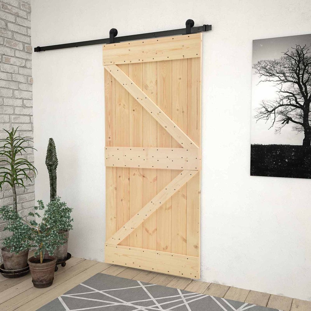 vidaXL Skjutdörr Naturlig och svart 80 x 210 cm Massiv furu