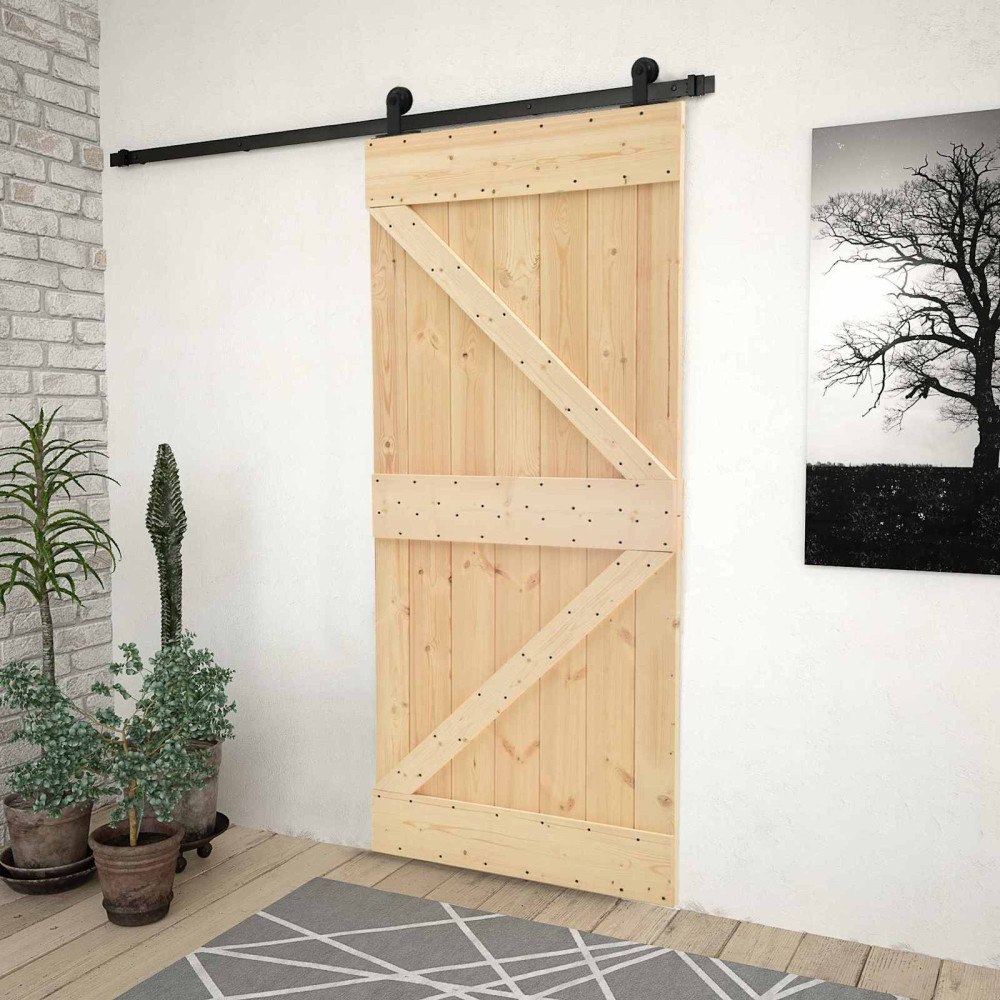 vidaXL Skjutdörr Naturlig och svart 80 x 210 cm Massiv furu