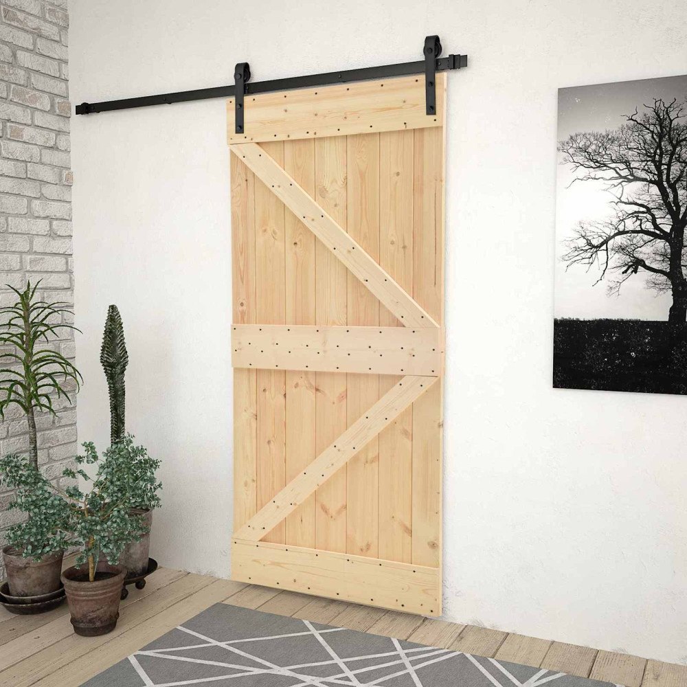 vidaXL Skjutdörr Naturlig och svart 90 x 210 cm Massiv furu