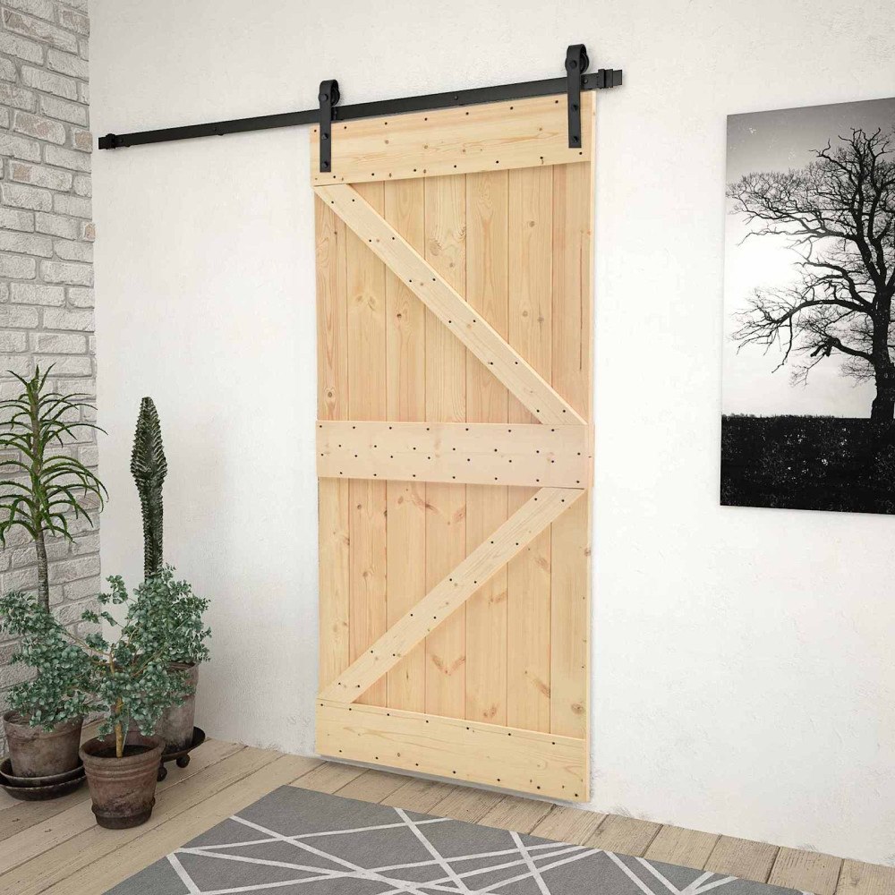 vidaXL Skjutdörr Naturlig och svart 100 x 210 cm Massiv furu