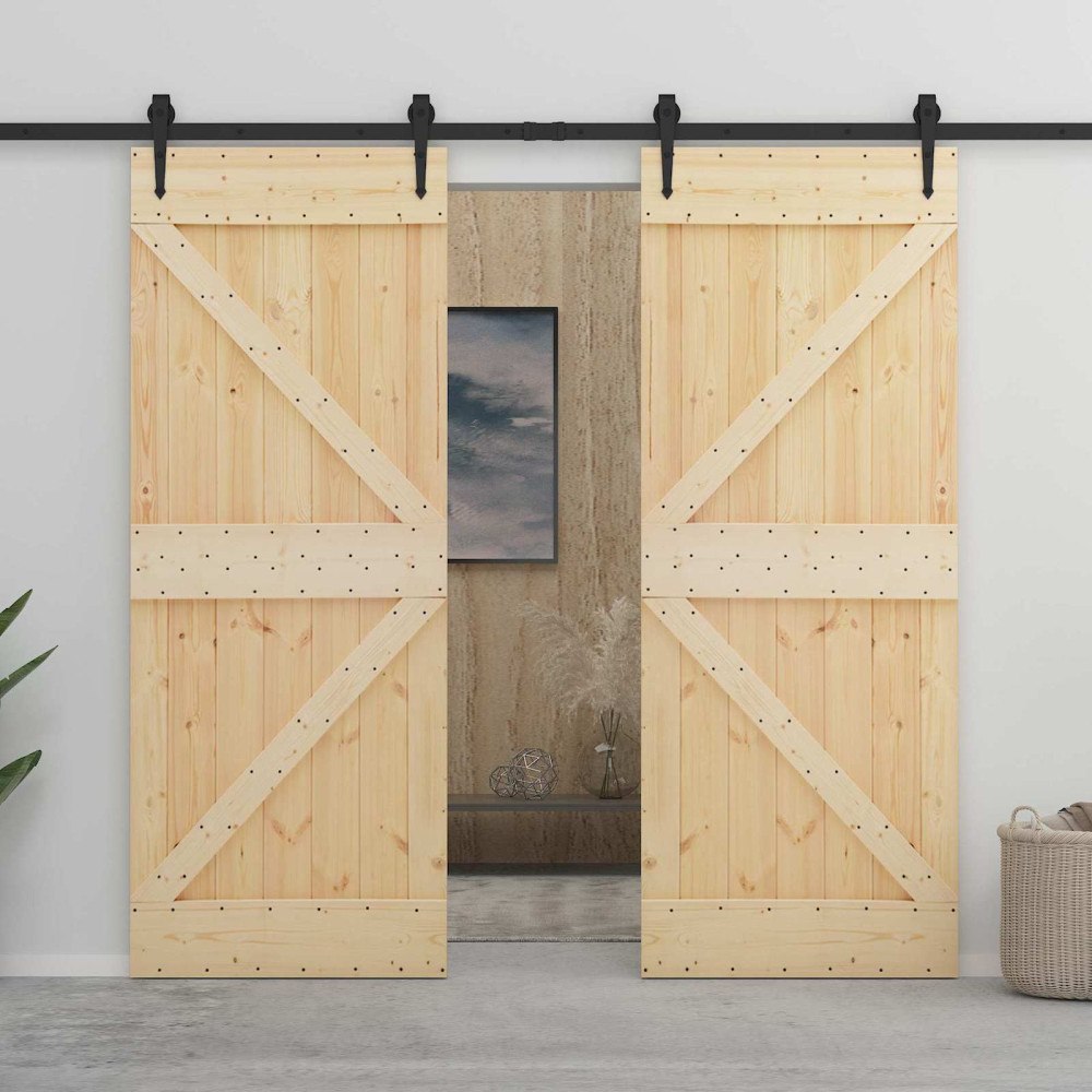 vidaXL Skjutdörr 2 pcs Naturlig och svart Massiv furu