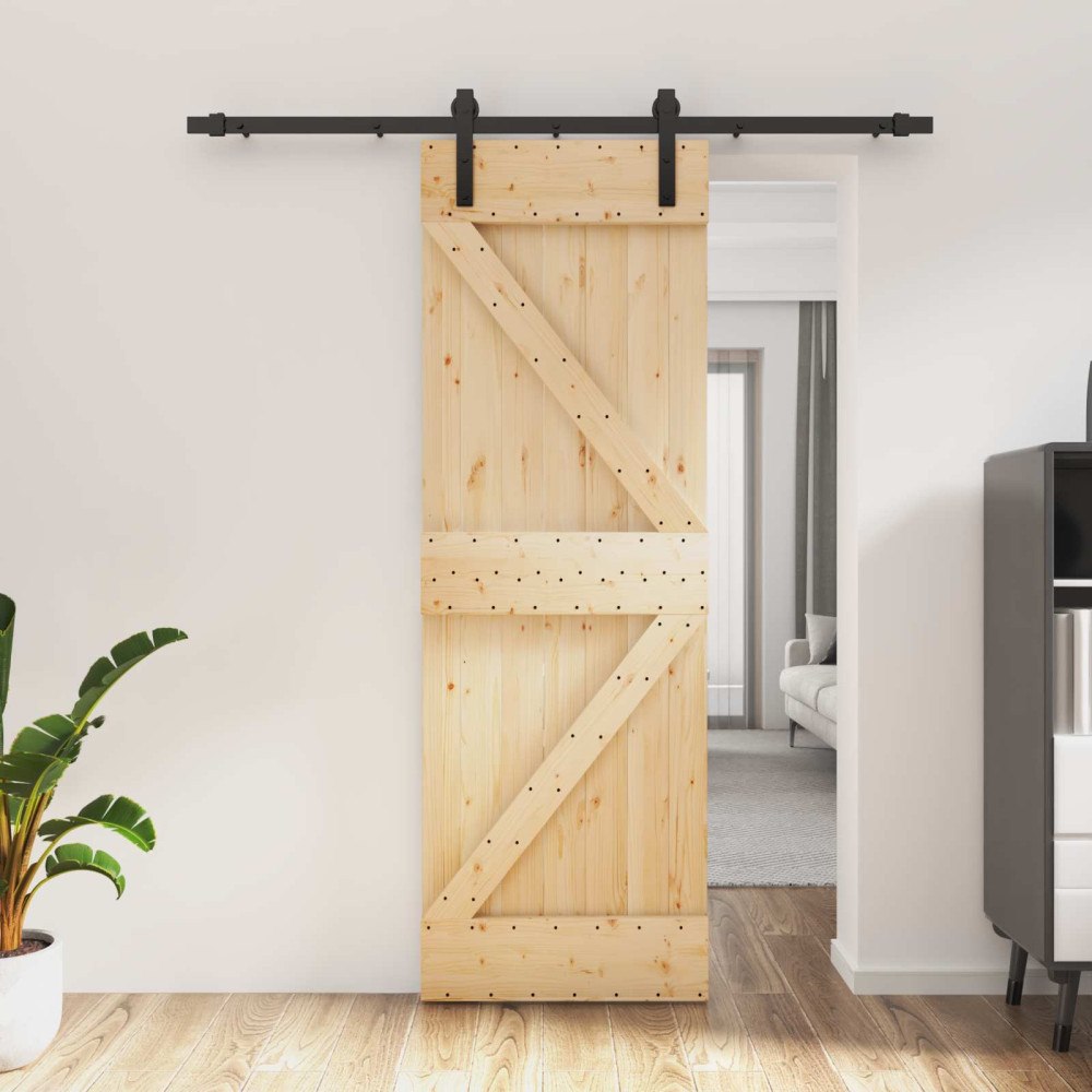 vidaXL Skjutdörr Naturlig och svart 70 x 210 cm Massiv furuträdörr