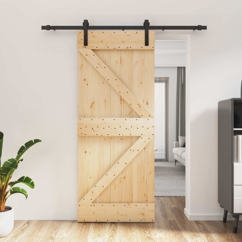 vidaXL Skjutdörr Naturlig och svart 85 x 210 cm Massiv furuträdörr