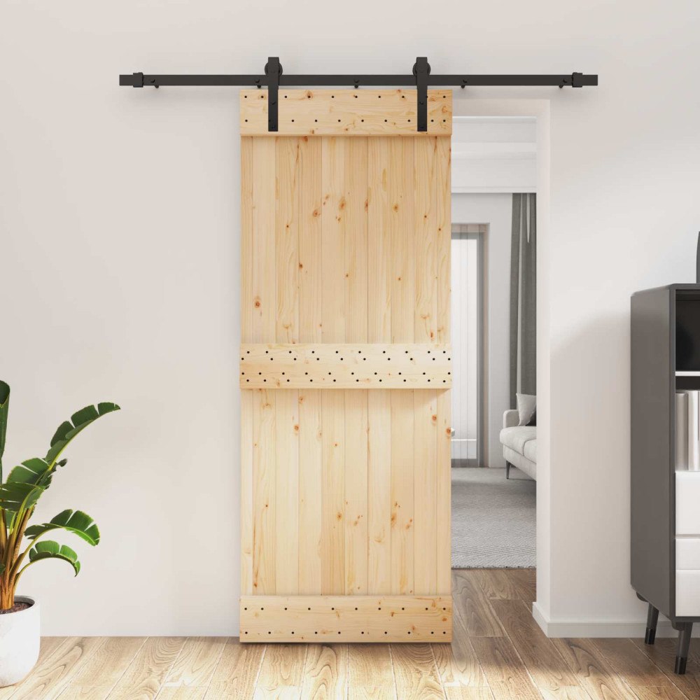 vidaXL Skjutdörr Naturlig och svart 80 x 210 cm Massiv furuträdörr