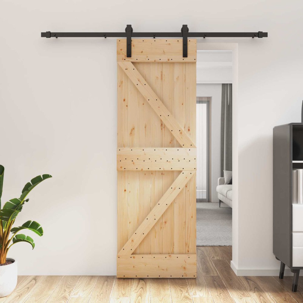 vidaXL Skjutdörr Naturlig och svart 70 x 210 cm Massiv furuträdörr