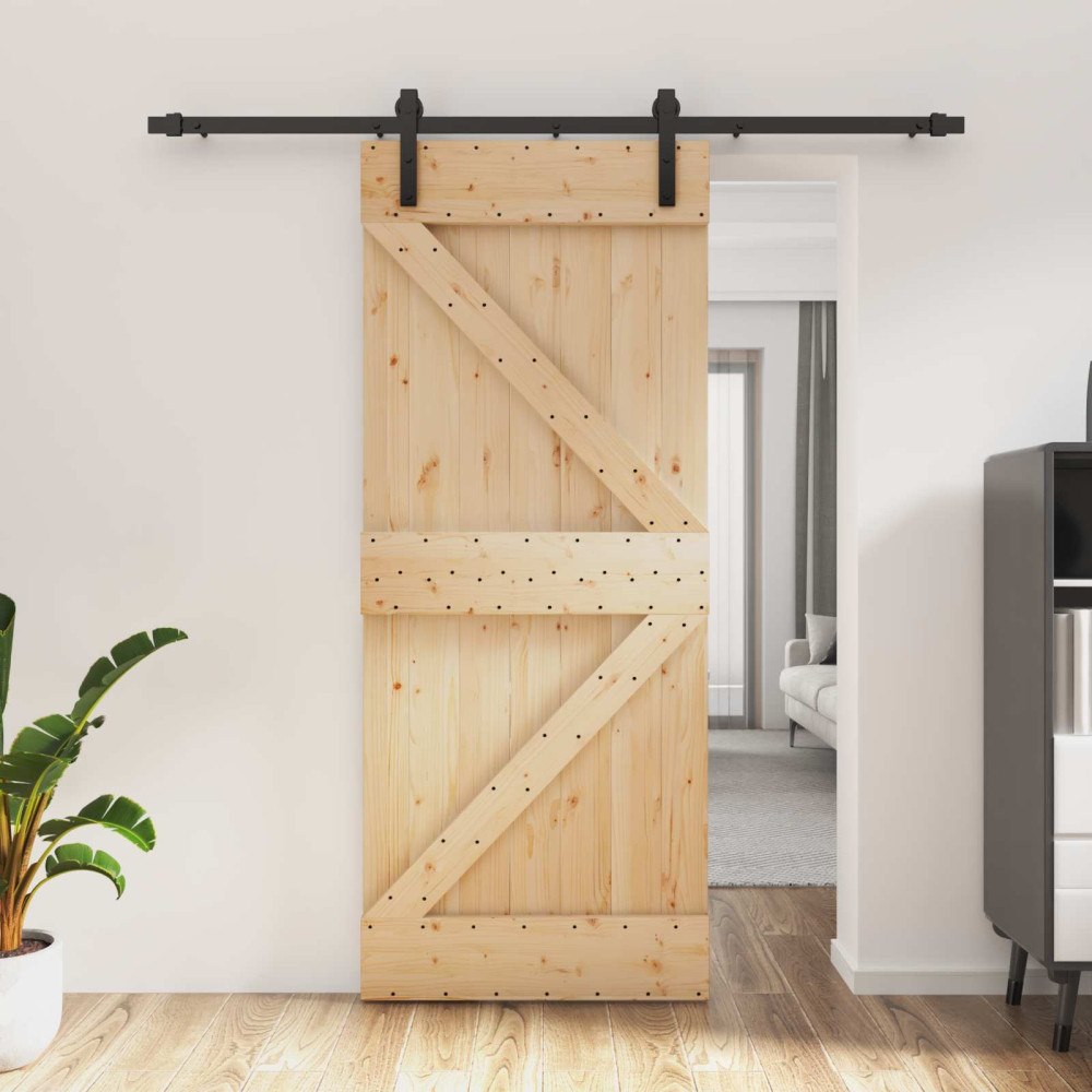 vidaXL Skjutdörr Naturlig och svart 85 x 210 cm Massiv furuträdörr
