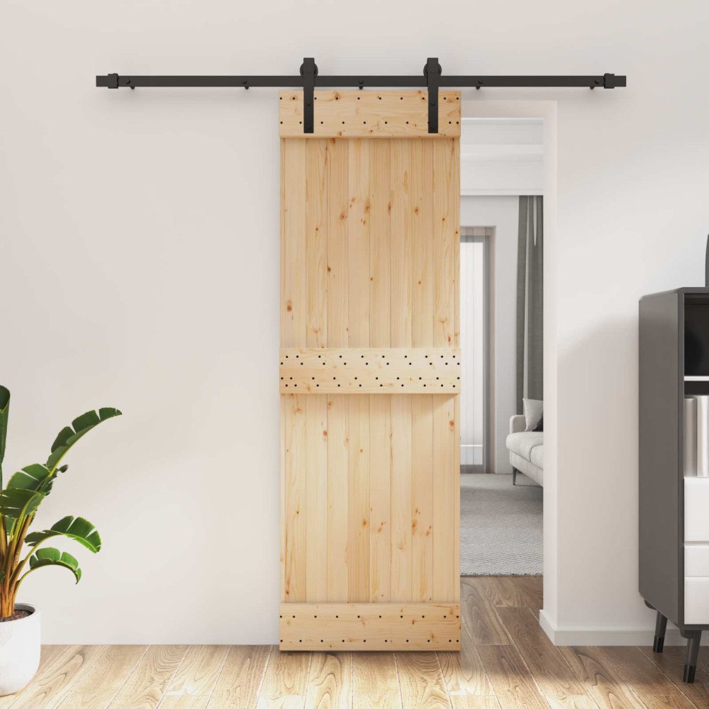 vidaXL Skjutdörr Naturlig och svart 70 x 210 cm Massiv furuträdörr