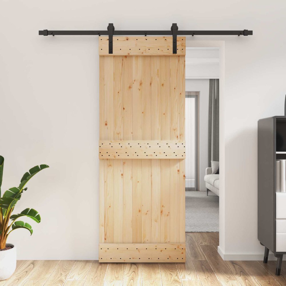 vidaXL Skjutdörr Naturlig och svart 80 x 210 cm Massiv furuträdörr