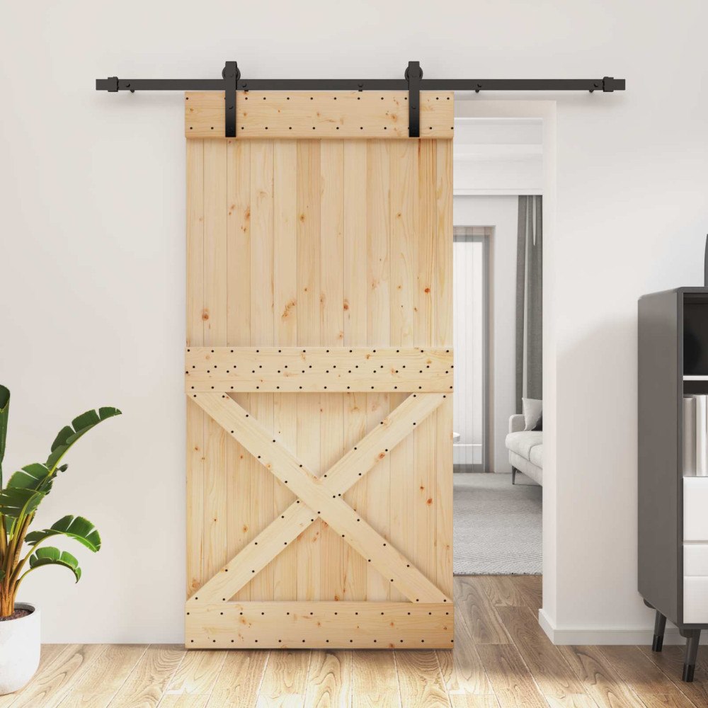 vidaXL Skjutdörr Naturlig och svart 100 x 210 cm Massiv furuträdörr