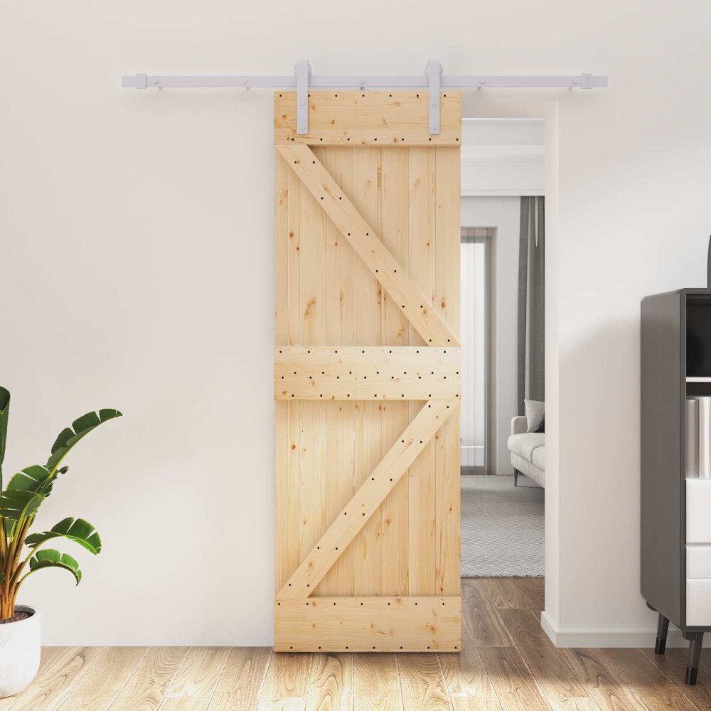 vidaXL Skjutdörr Naturlig och vit 70 x 210 cm Massiv furuträdörr