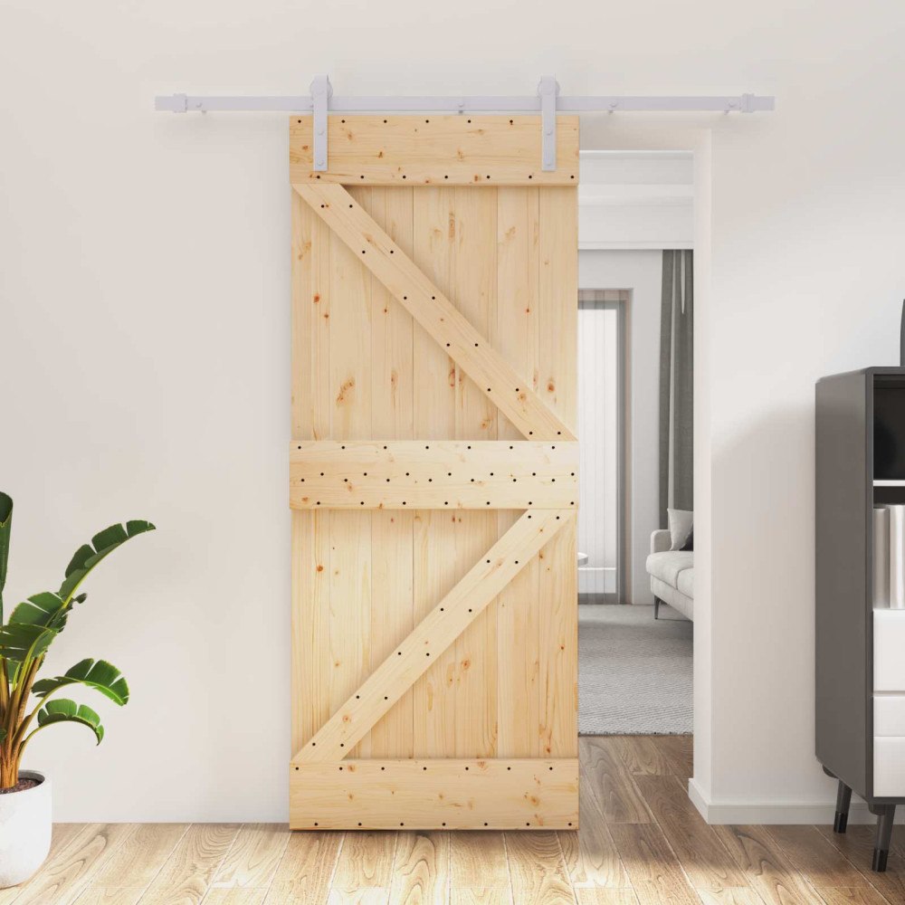 vidaXL Skjutdörr Naturlig och vit 85 x 210 cm Massiv furuträdörr