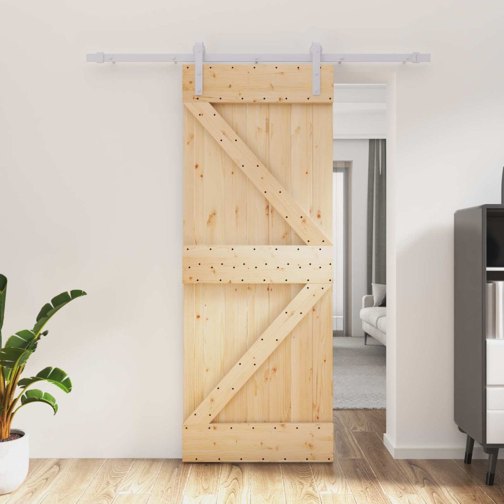 vidaXL Skjutdörr Naturlig och vit 80 x 210 cm Massiv furu