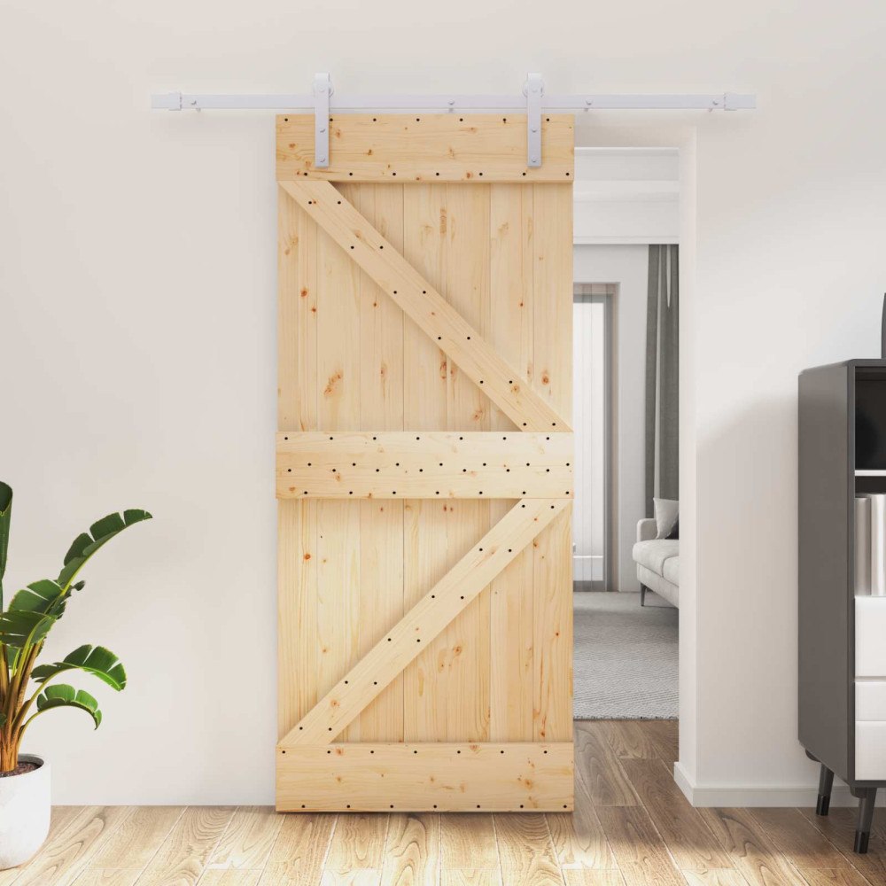 vidaXL Skjutdörr Naturlig och vit 90 x 210 cm Massiv furu