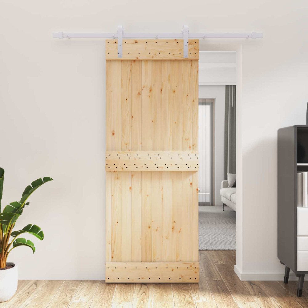 vidaXL Skjutdörr Naturlig och vit 80 x 210 cm Massiv furuträdörr