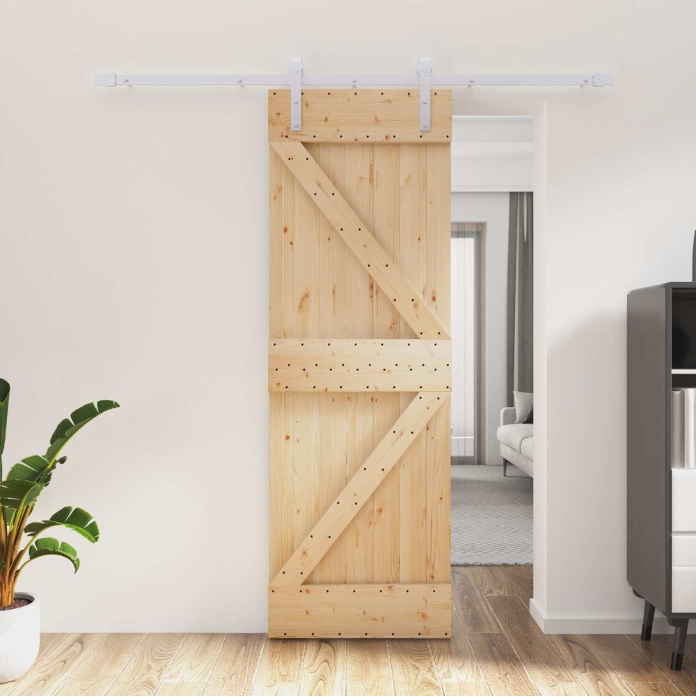 vidaXL Skjutdörr Naturlig och vit 70 x 210 cm Massiv furuträdörr