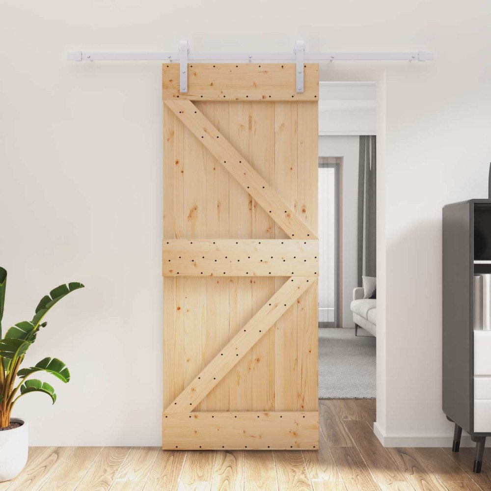 vidaXL Skjutdörr Naturlig och vit 85 x 210 cm Massiv furuträdörr