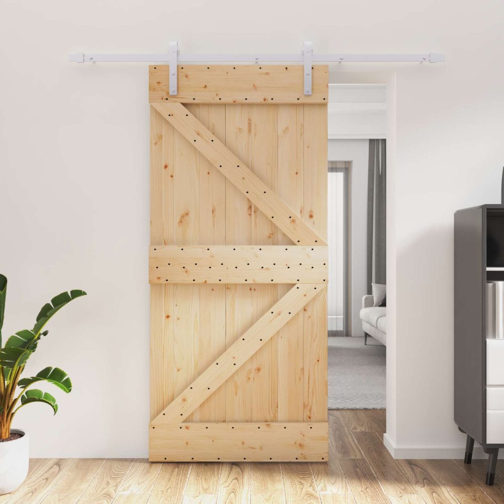 vidaXL Skjutdörr Naturlig och vit 95 x 210 cm Massiv furuträdörr