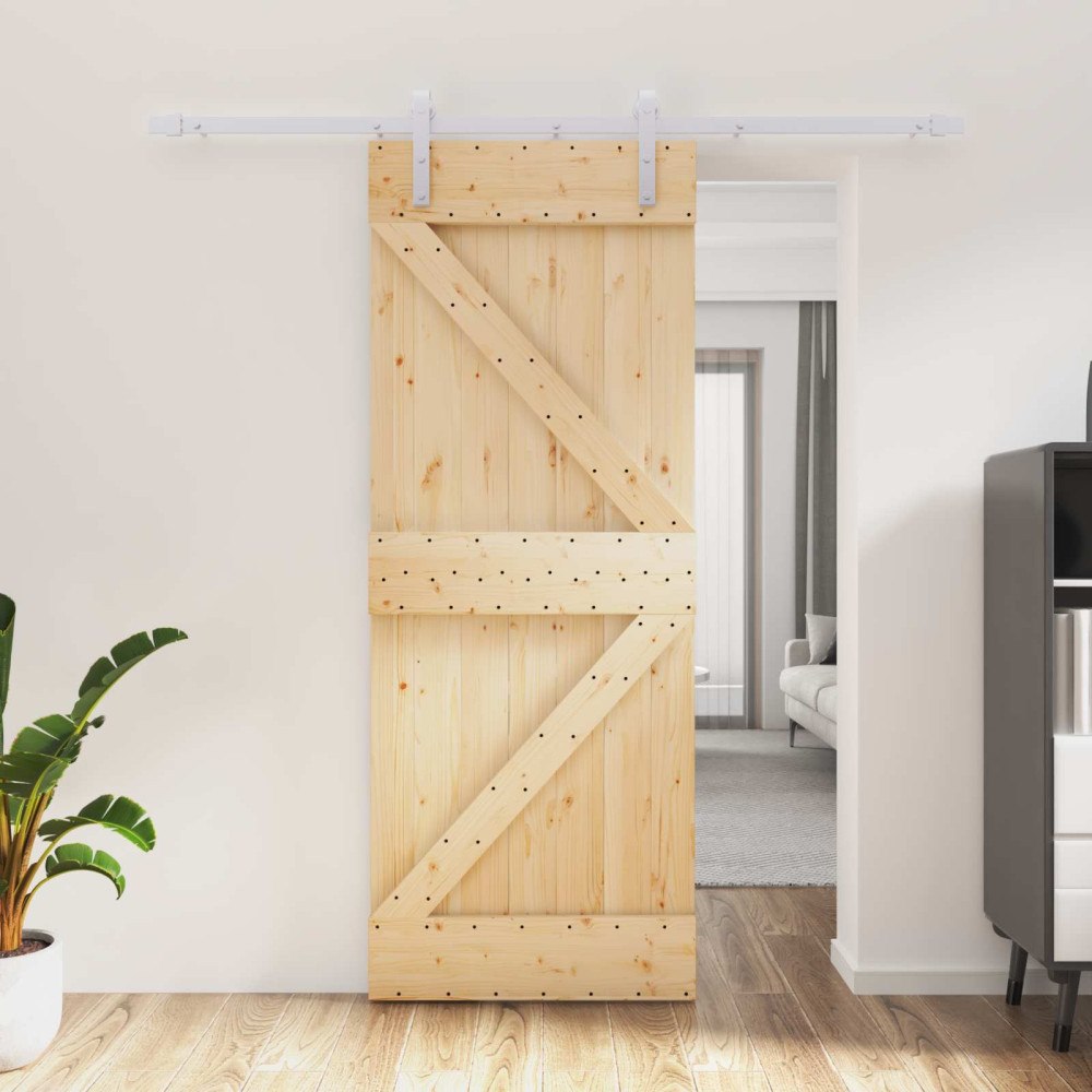 vidaXL Skjutdörr Naturlig och vit 80 x 210 cm Massiv furu