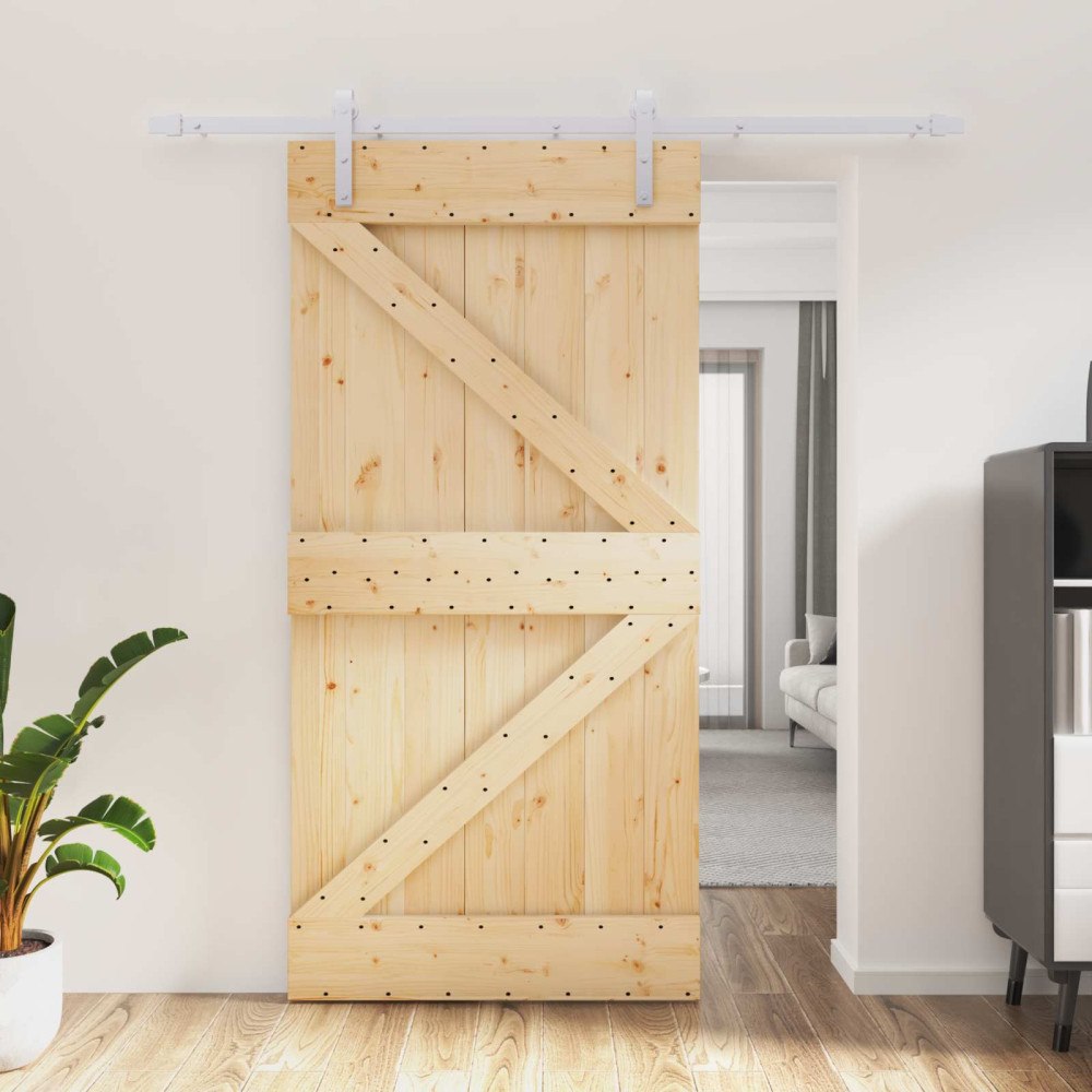 vidaXL Skjutdörr Naturlig och vit 100 x 210 cm Massiv furu
