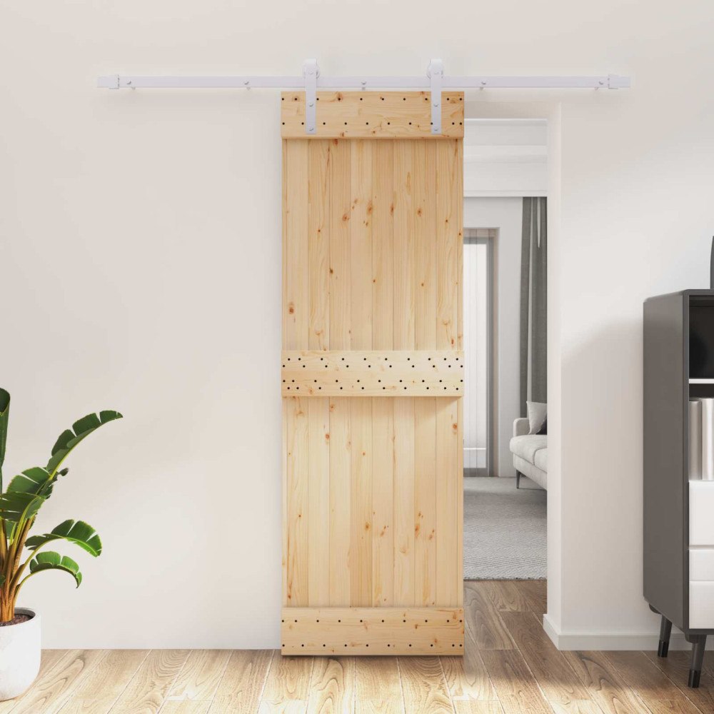vidaXL Skjutdörr Naturlig och vit 70 x 210 cm Massiv furuträdörr