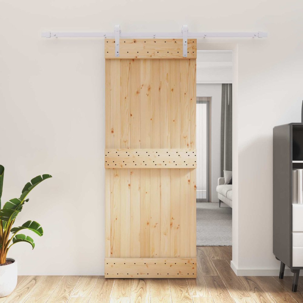 vidaXL Skjutdörr Naturlig och vit 80 x 210 cm Massiv furuträdörr