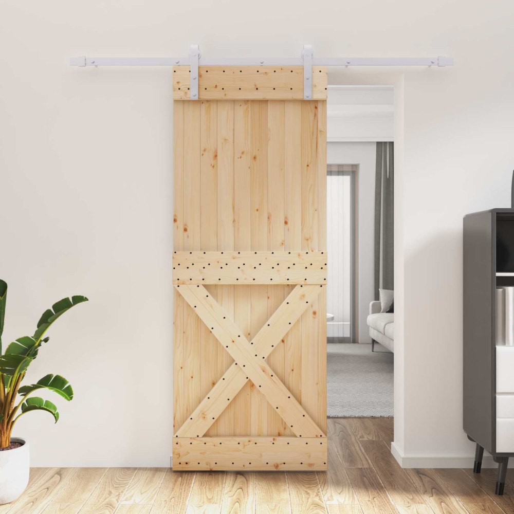 vidaXL Skjutdörr Naturlig och vit 80 x 210 cm Massiv furuträdörr