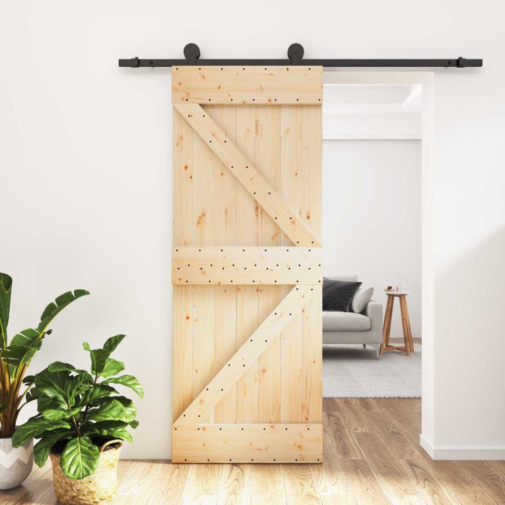vidaXL Skjutdörr Naturlig och svart 85 x 210 cm Massiv furuträdörr