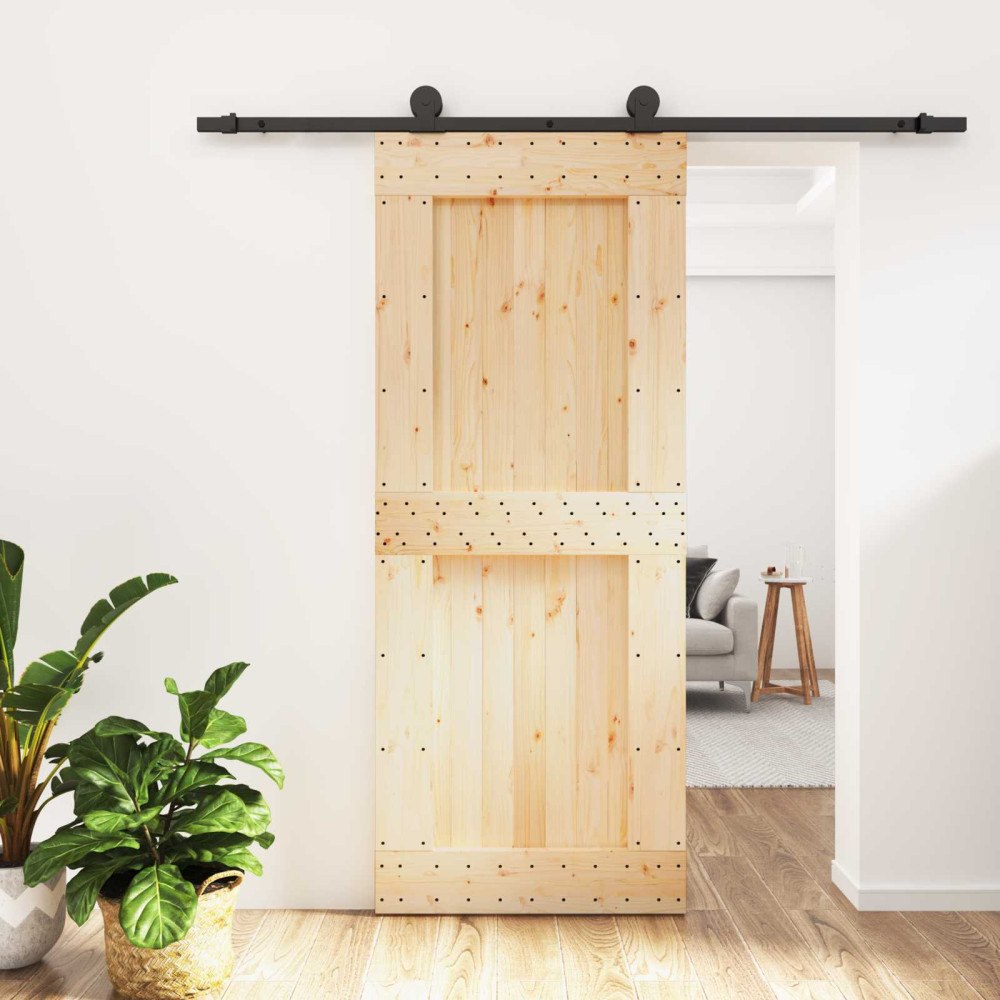 vidaXL Skjutdörr Naturlig och svart 85 x 210 cm Massiv furuträdörr