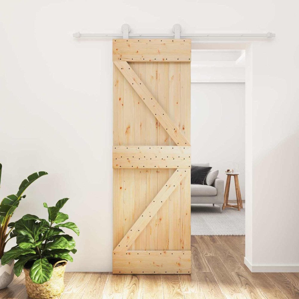 vidaXL Skjutdörr Naturlig och vit 70 x 210 cm Massiv furuträdörr