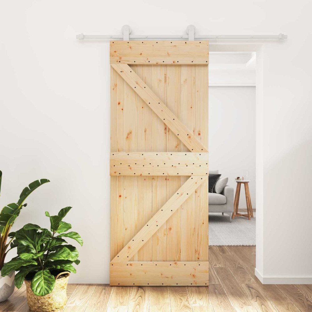 vidaXL Skjutdörr Naturlig och vit 85 x 210 cm Massiv furuträdörr