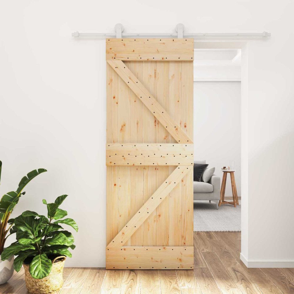 vidaXL Skjutdörr Naturlig och vit 80 x 210 cm Massiv furu