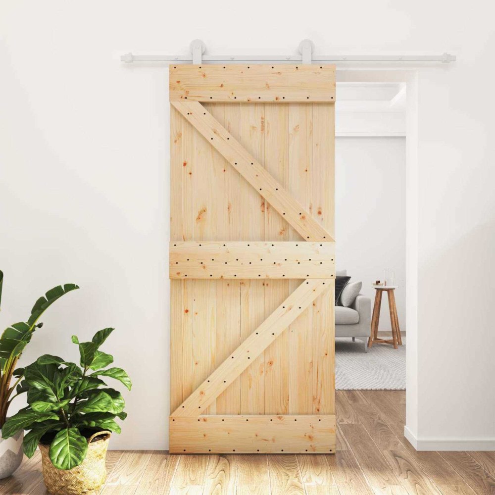 vidaXL Skjutdörr Naturlig och vit 90 x 210 cm Massiv furu