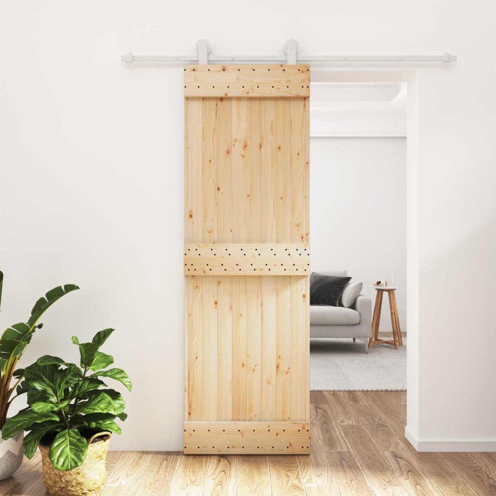 vidaXL Skjutdörr Naturlig och vit 70 x 210 cm Massiv furuträdörr