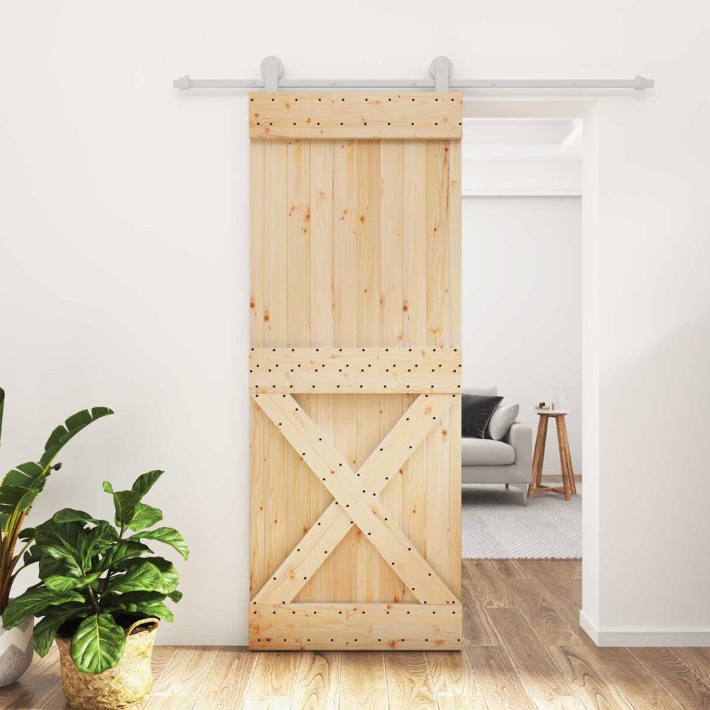 vidaXL Skjutdörr Naturlig och vit 80 x 210 cm Massiv furuträdörr