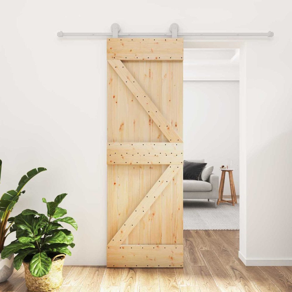 vidaXL Skjutdörr Naturlig och vit 70 x 210 cm Massiv furuträdörr