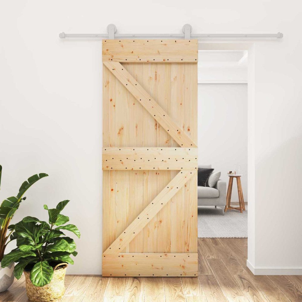 vidaXL Skjutdörr Naturlig och vit 85 x 210 cm Massiv furuträdörr