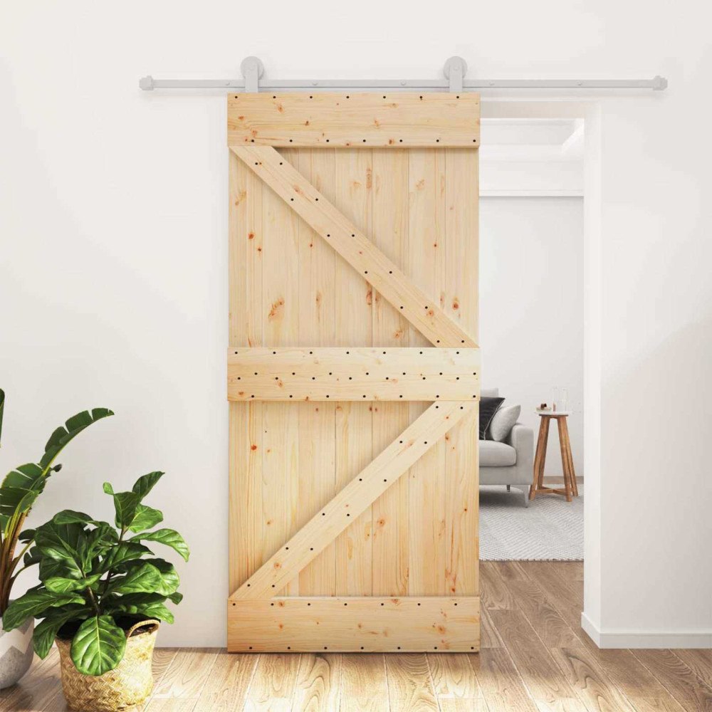 vidaXL Skjutdörr Naturlig och vit 95 x 210 cm Massiv furuträdörr