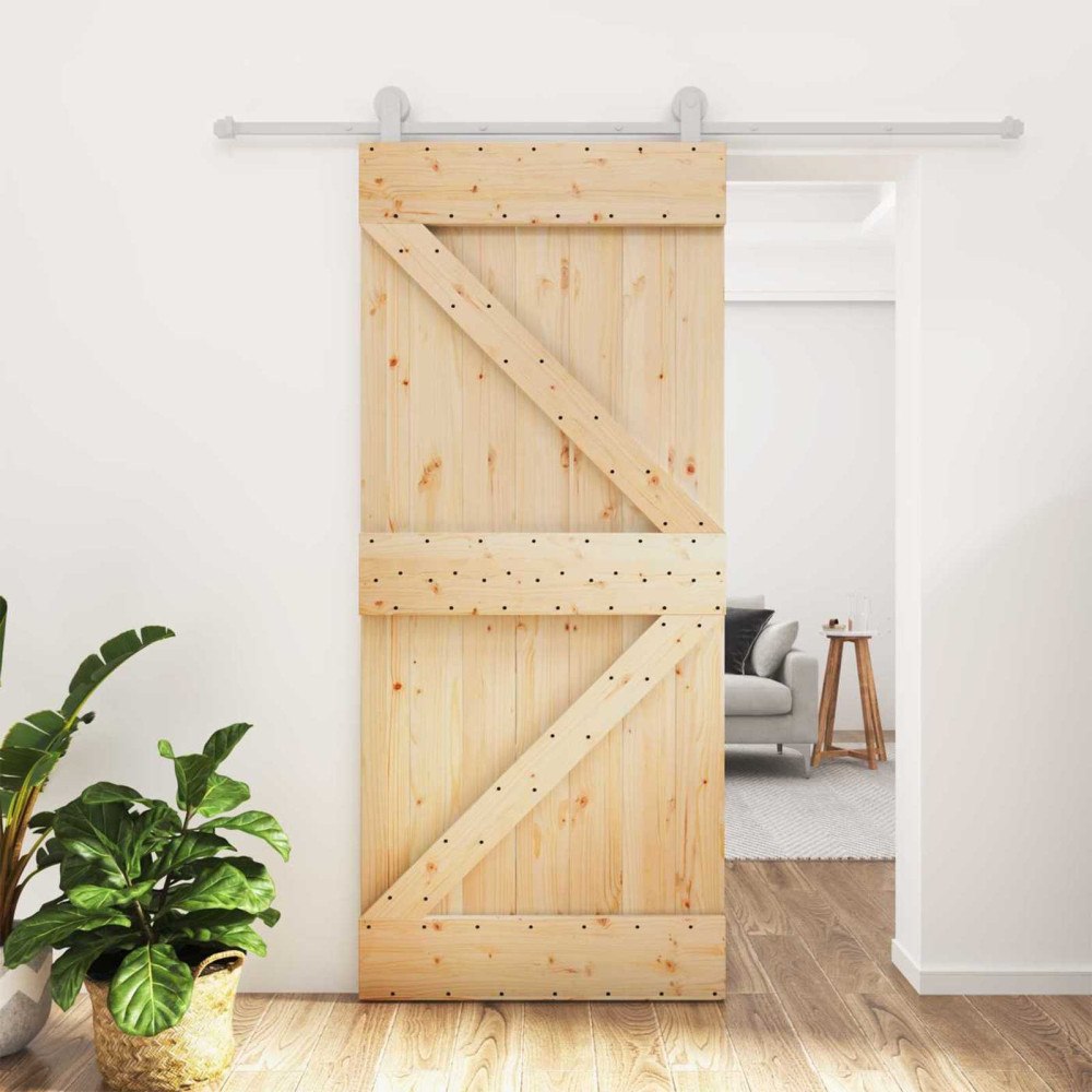 vidaXL Skjutdörr Naturlig och vit 90 x 210 cm Massiv furu