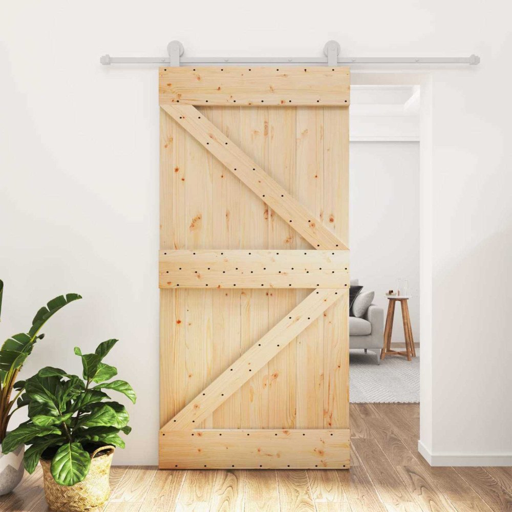 vidaXL Skjutdörr Naturlig och vit 100 x 210 cm Massiv furu