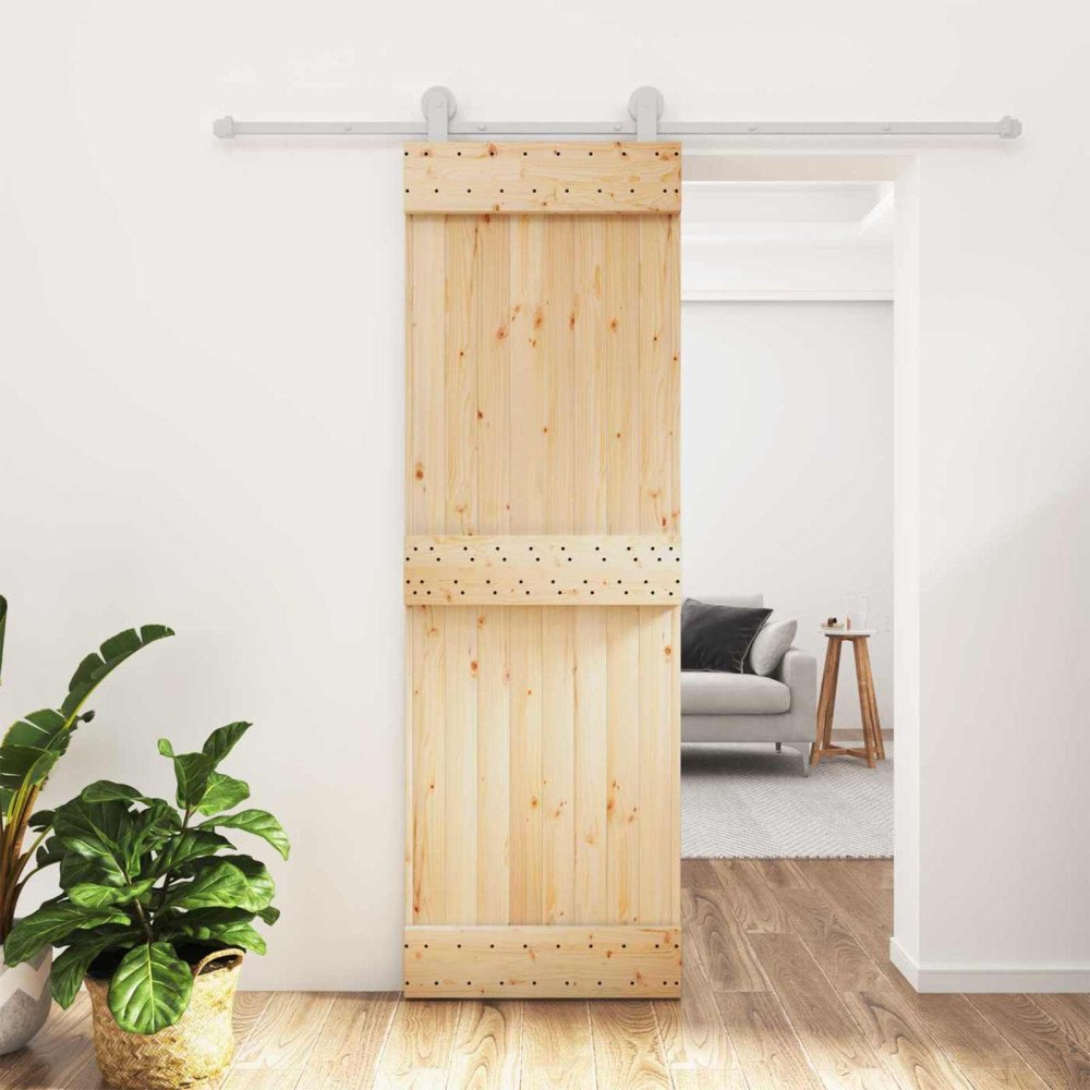 vidaXL Skjutdörr Naturlig och vit 70 x 210 cm Massiv furuträdörr