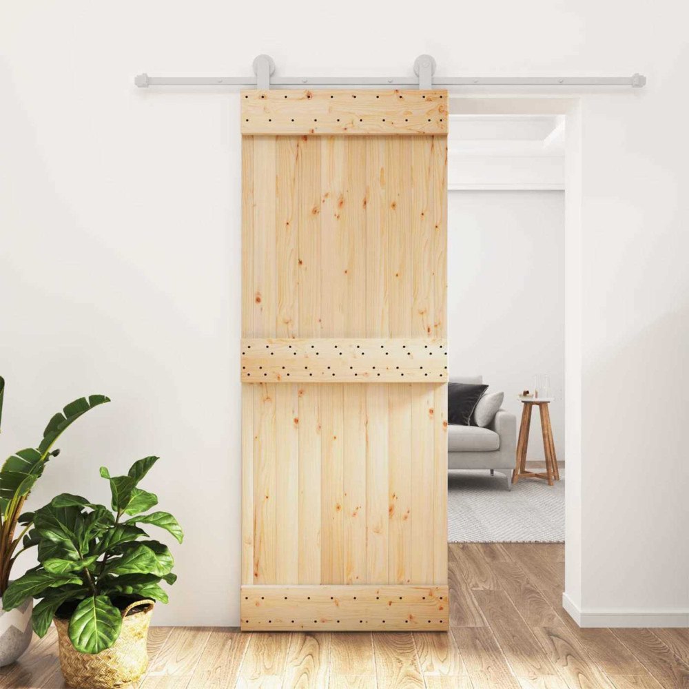 vidaXL Skjutdörr Naturlig och vit 80 x 210 cm Massiv furuträdörr