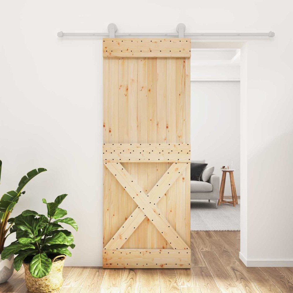 vidaXL Skjutdörr Naturlig och vit 80 x 210 cm Massiv furuträdörr